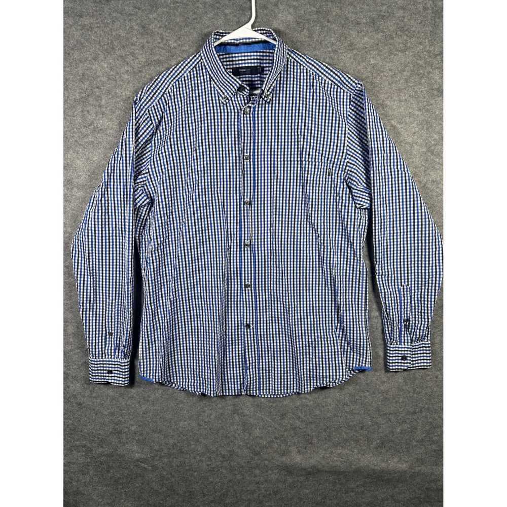 Zegna‎ Sport Blue Gingham Checkered Button Down Long Sleeve Shirt XXL